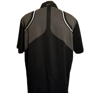 Nike Golf Dri Fit Polo Shirt Mens Size Large Black Grey EUC Swoosh Tour